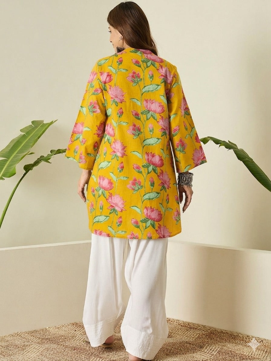 Yellow Printed Cotton Farshi Salwar Set