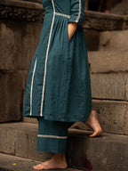 Teal Blue Lace Work Cotton Flex Kurta and Pant Set