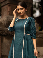 Teal Blue Lace Work Cotton Flex Kurta and Pant Set