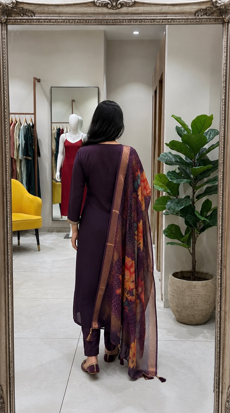 Purple Embroidered Roman Silk Suit Set with Dupatta