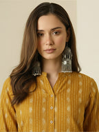 Indian Yellow Printed Katha Cotton Farsi Salwar Set