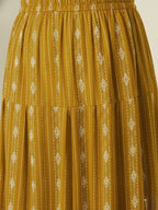 Indian Yellow Printed Katha Cotton Farsi Salwar Set