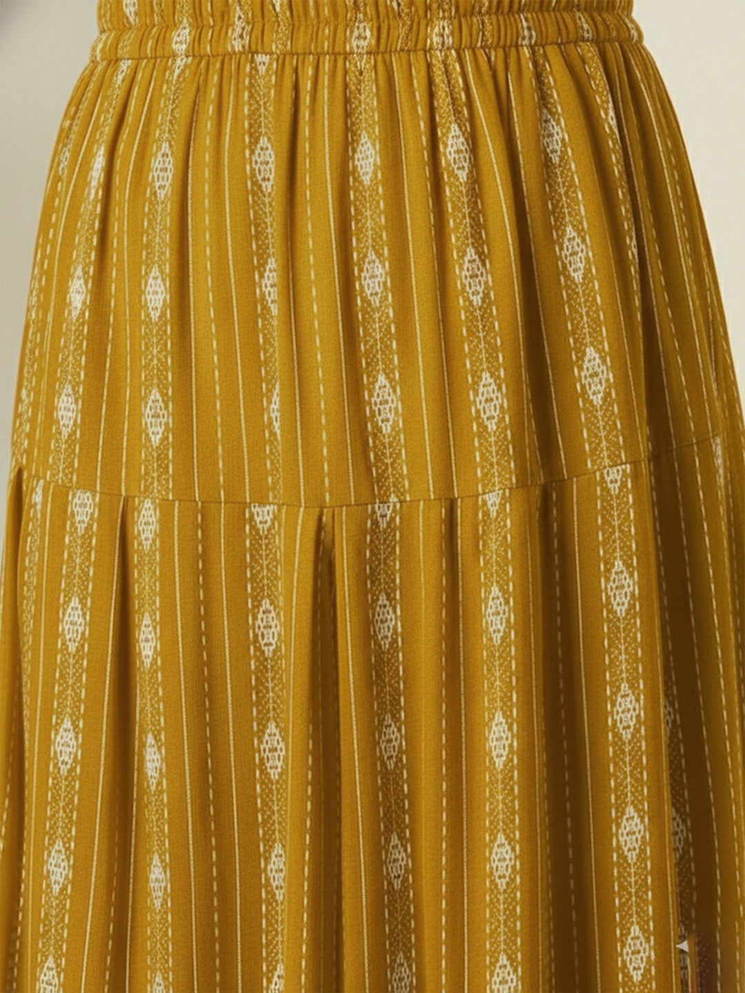 Indian Yellow Printed Katha Cotton Farsi Salwar Set