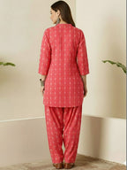 Pale Red Printed Katha Cotton Farsi Salwar Set