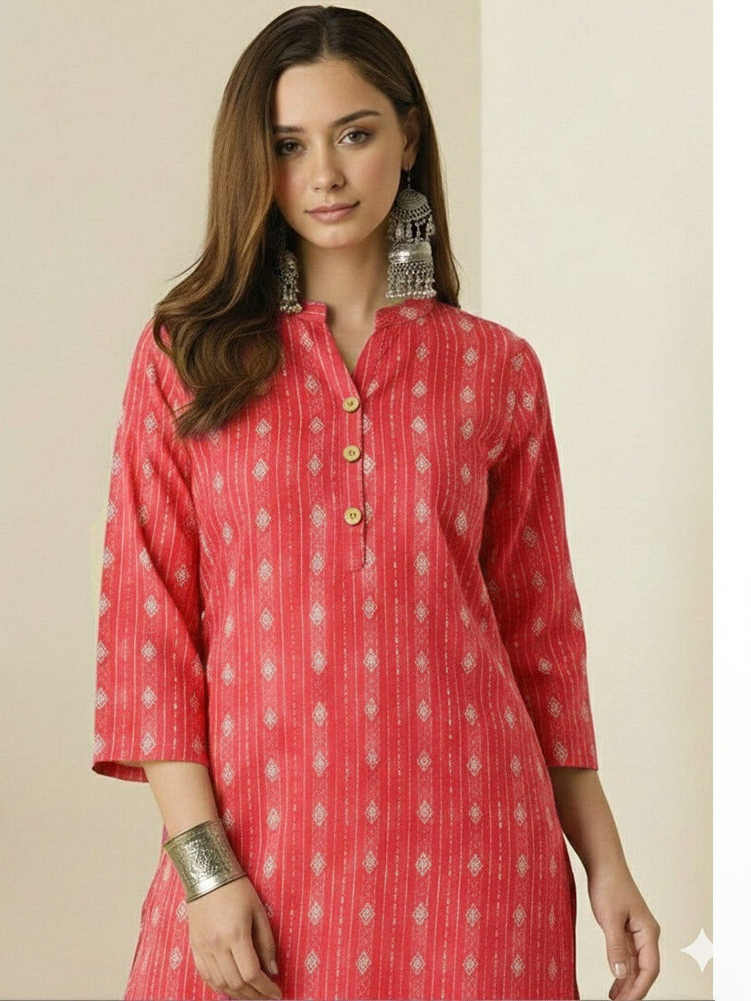 Pale Red Printed Katha Cotton Farsi Salwar Set