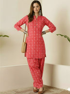 Pale Red Printed Katha Cotton Farsi Salwar Set