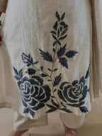 Off White Embroidered Cotton Flex Kurta and Pant Set with Dupatta