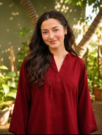 Maroon Embroidered Cotton Kurta and Palazzo Set