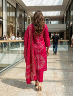 Pink Printed Muslin Kurta and Pant Set with Dupatta