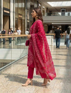Pink Printed Muslin Kurta and Pant Set with Dupatta