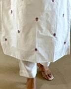 White Embroidered Cotton Kurta and Pant Set with Dupatta