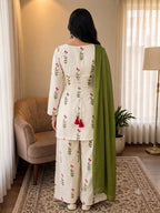 White Printed Cotton Kurta and Pant Set with Dupatta