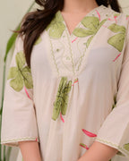 Off White Floral Printed Cotton Kurta and Palazzo Set