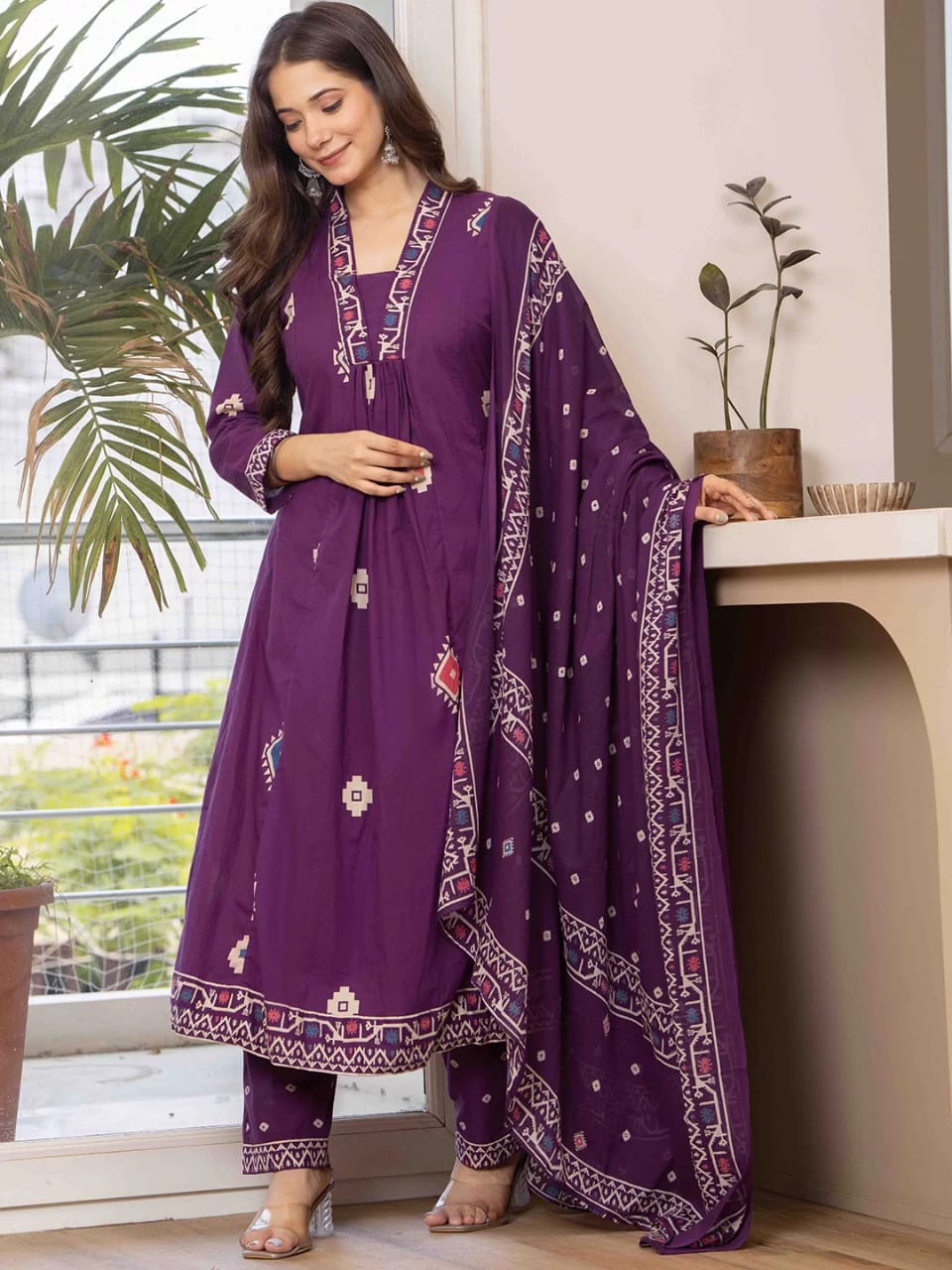Sm purple cotton kuta set