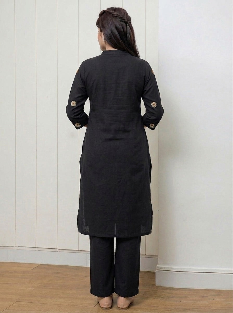 Black Cotton Flex Kurta And Pant Set