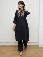 Black Cotton Flex Kurta And Pant Set