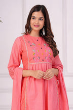 Embroidered Cotton Schiffli Kurta and Pant Set with Dupatta