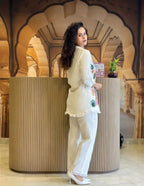 White Embroidered Cotton Flex Co-Ord Set