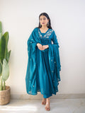 Bm Blue Cotton Hand Embroidery Kurta Set